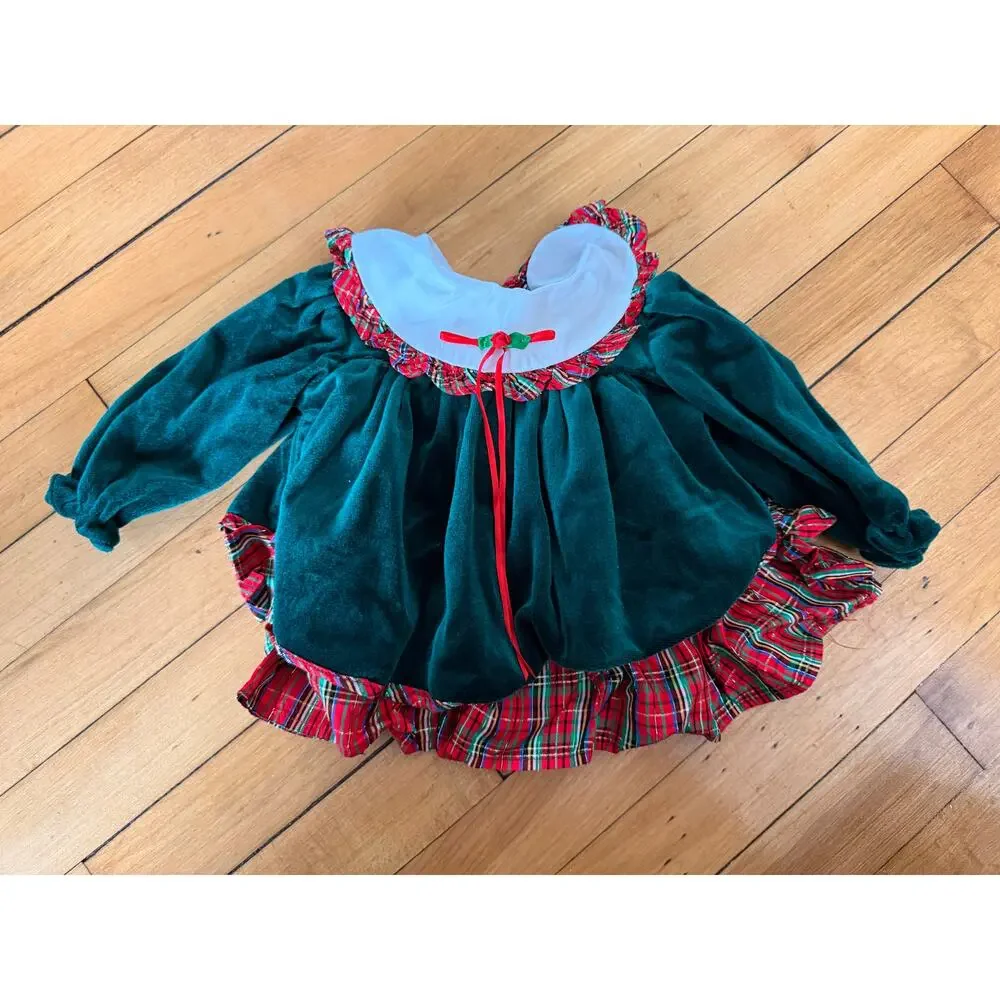Bryan &‎ Co. vintage green velour red plaid Christmas dress